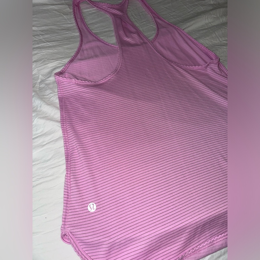 Lululemon Pink Stripe Stretch Racer Back Curved Hem Tank Top